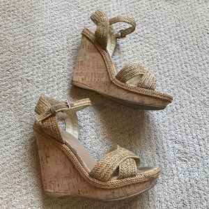 Stuart Weitzman woven cork platform sandals