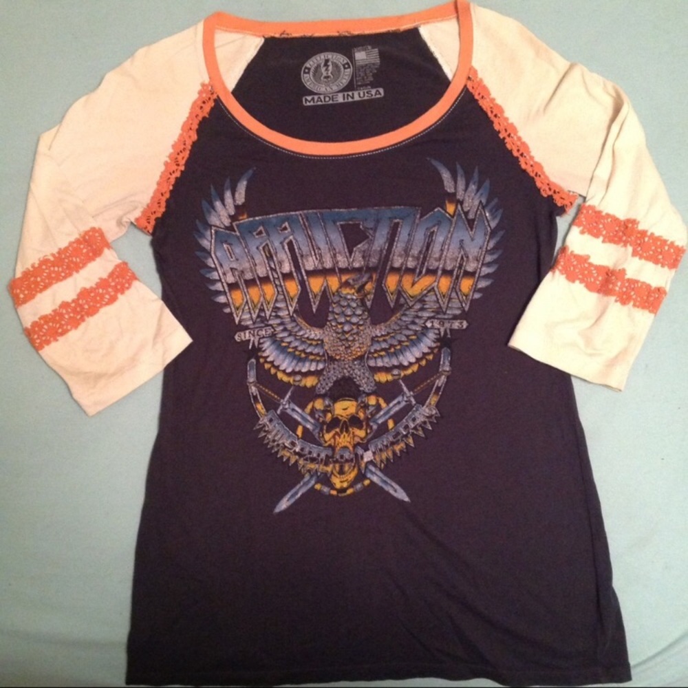 Womens 3/4 sleeve Affliction American Customs worn