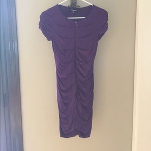 purple zipper ruched dress