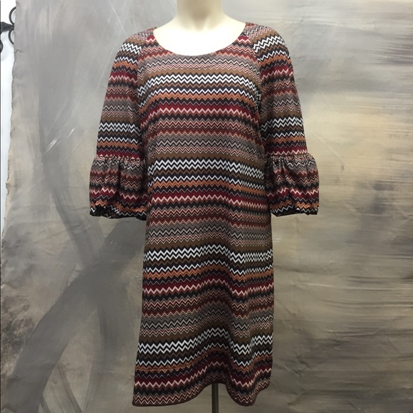 Red Navy and Brown Chevron Dress - Picture 1 of 3