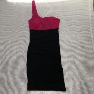 Pink/Black Sparkly One Shoulder Dress