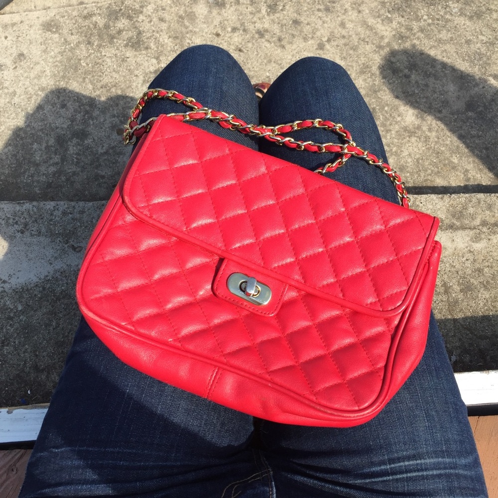 Vintage red quilted purse