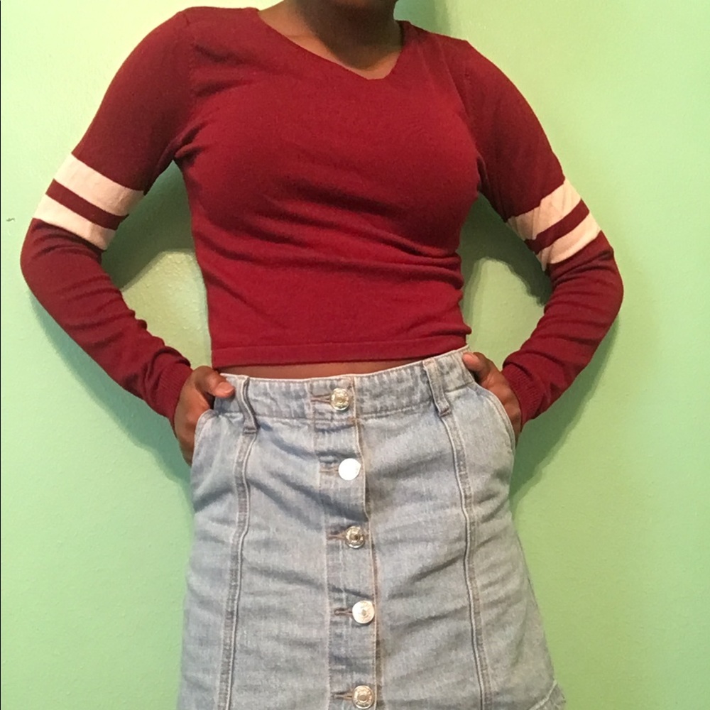 Red varsity sweater