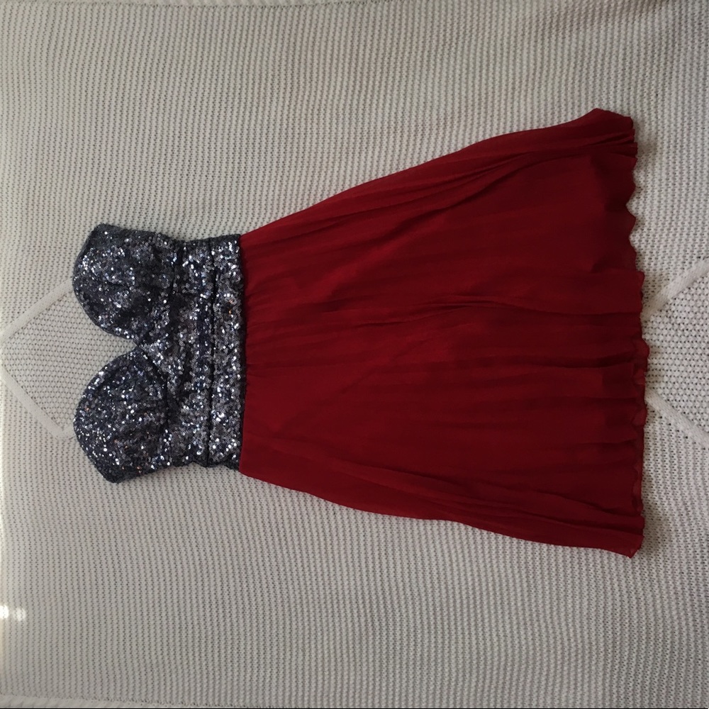 Red/Sequined Strapless Dress
