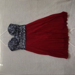 Red/Sequined Strapless Dress
