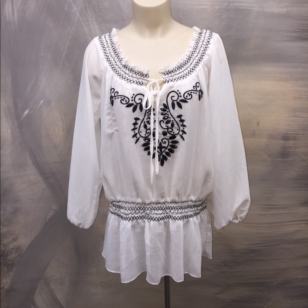 Sheer White Top with Black Detail