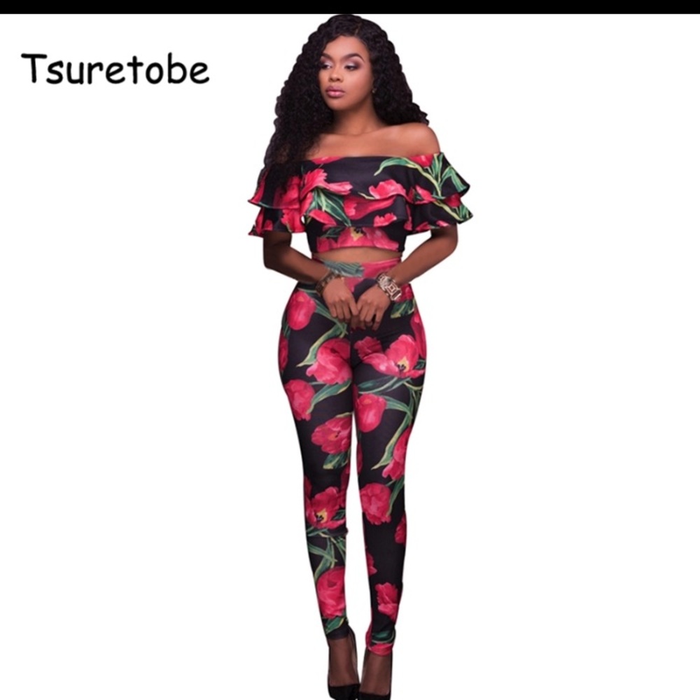 tropical off shoulder two pieces size M/L
