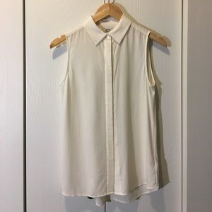 Grana silk ivory sleeveless blouse with collar