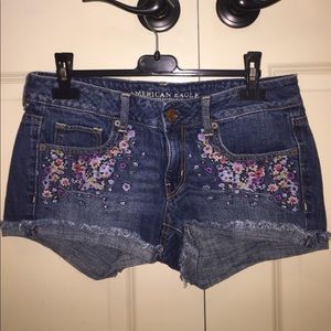 American Eagle embroidered jean shorts