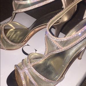 Roes gold diamond open toe heels