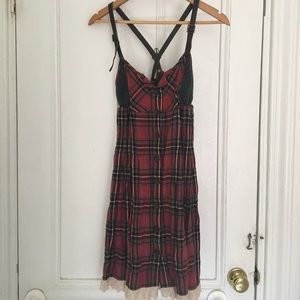 Free People Plaid/Leather/Lace Dress. Sz 10.