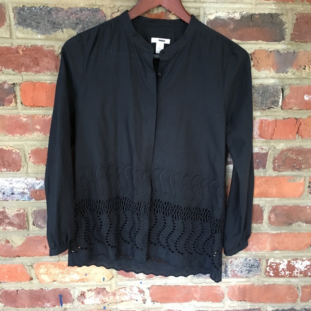 J Crew Black Eyelet Top