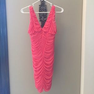 Pink ruched dress with back zipper
