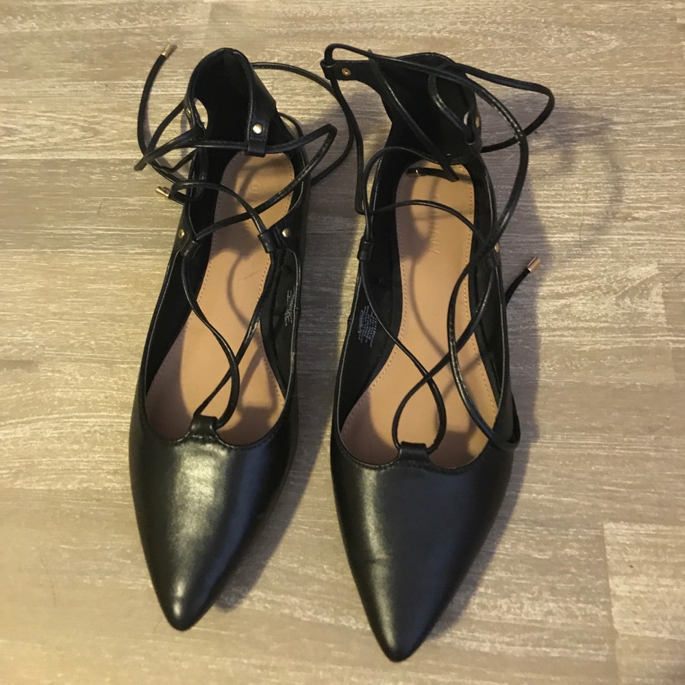 Black lace up flats