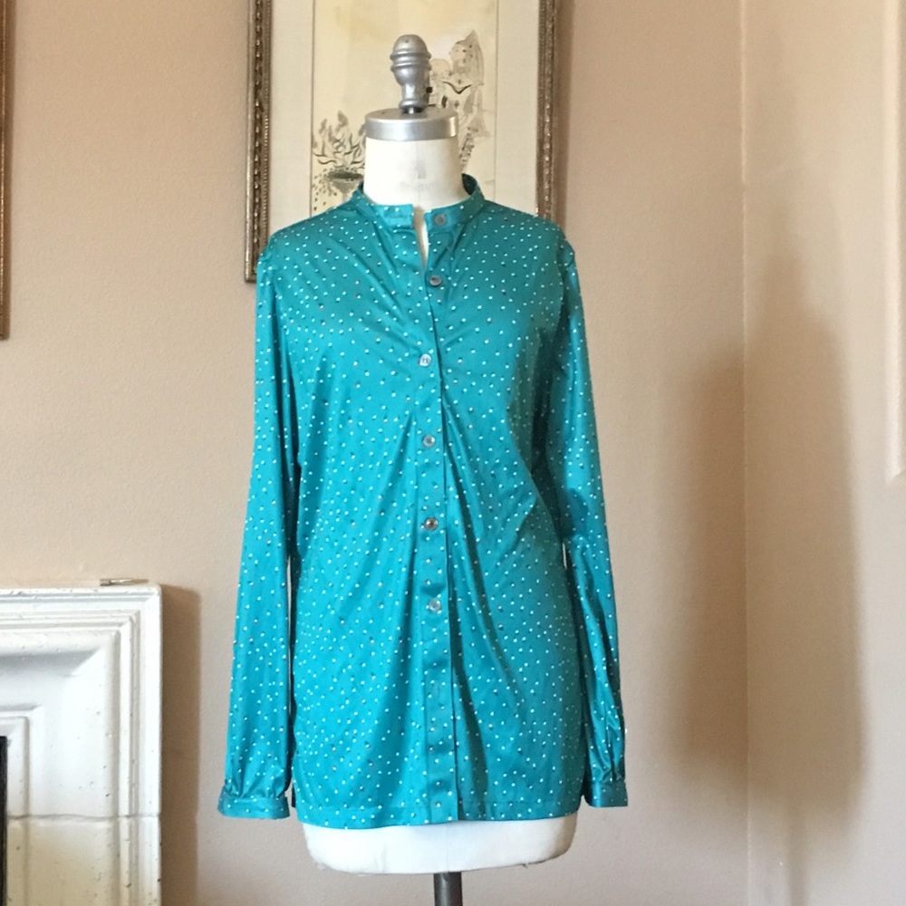 vintage dandelion + teal 70s long sleeve blouse 🍋