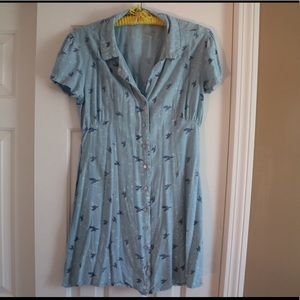 Blue Bird Print Shirt Dress from Modcloth