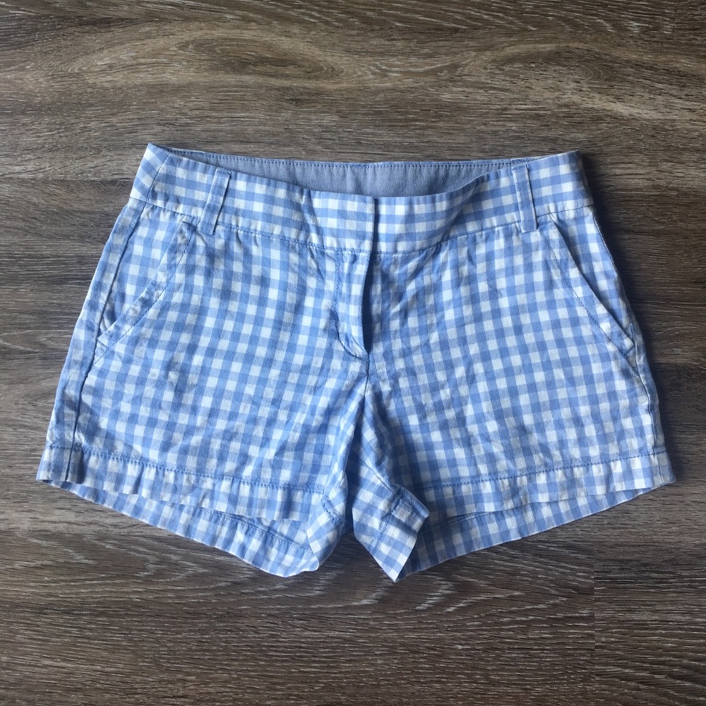 J. Crew Oxford Blue Gingham Cotton Shorts