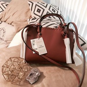 NWT Zara 100% real leather tan cross body purse