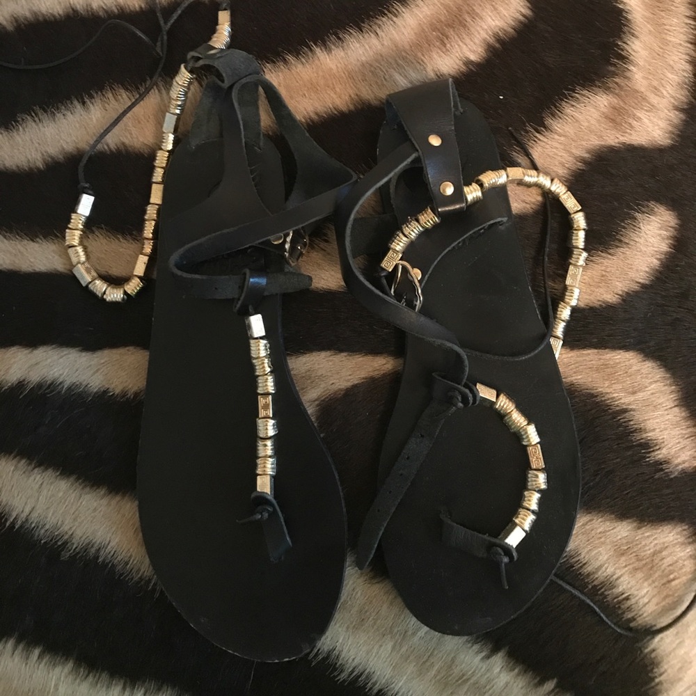 Ancient Greek Sandals Black Leathe Chrysso Size 36