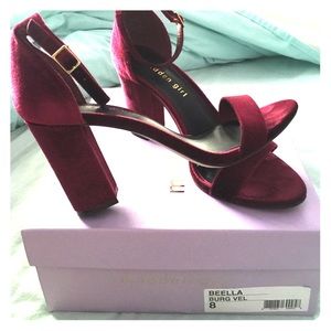 Madden Girl Beella Burgundy Velvet Heels (Size 8)