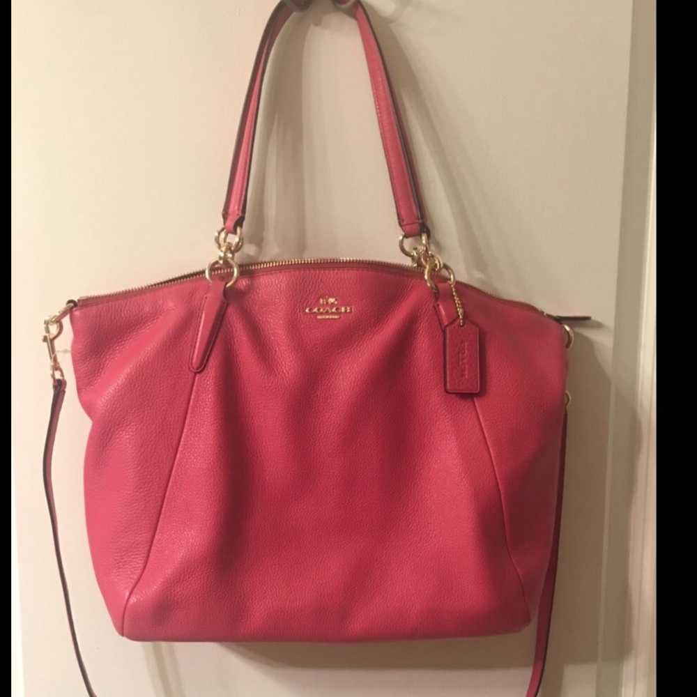 Coach Large Kelsey Dahlia Pebbled Leather Satchel