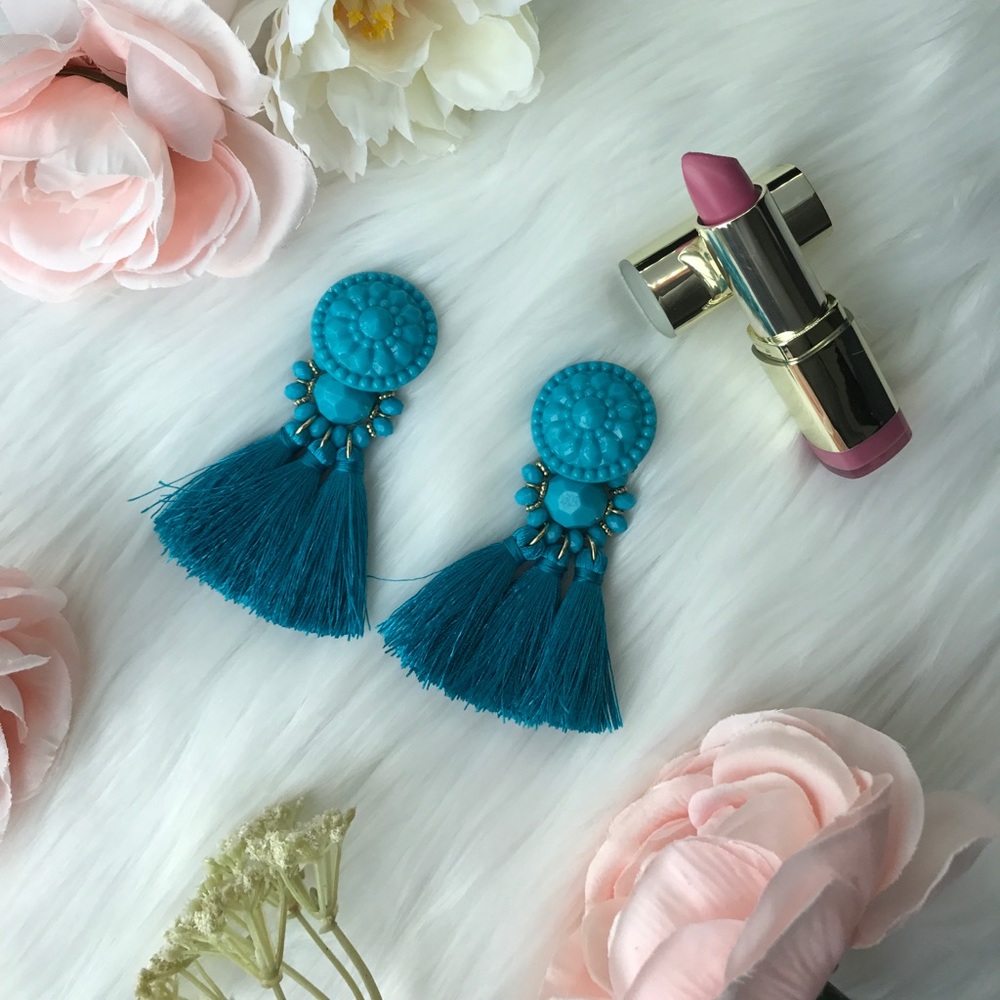 Tassel Earrings -  Turquoise w/ Gold Accents