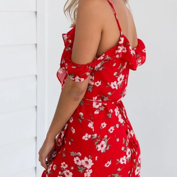 ‘Caterina’ Red floral wrap ruffle dress - Picture 4 of 8