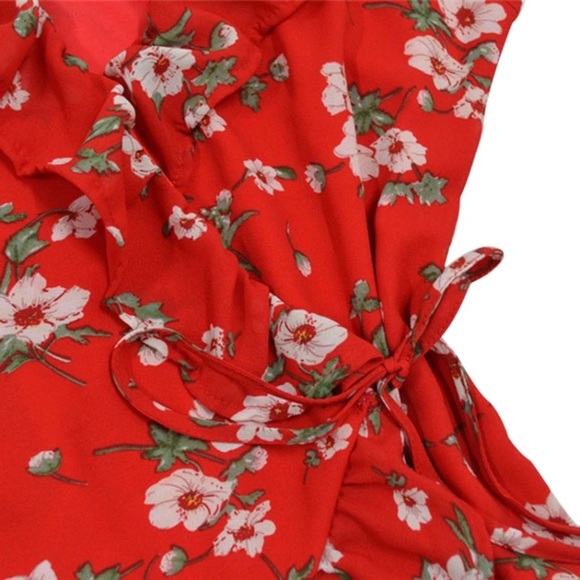 ‘Caterina’ Red floral wrap ruffle dress - Picture 7 of 8
