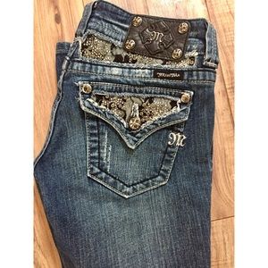 Miss Me Jeans black lace and rhinestone detail