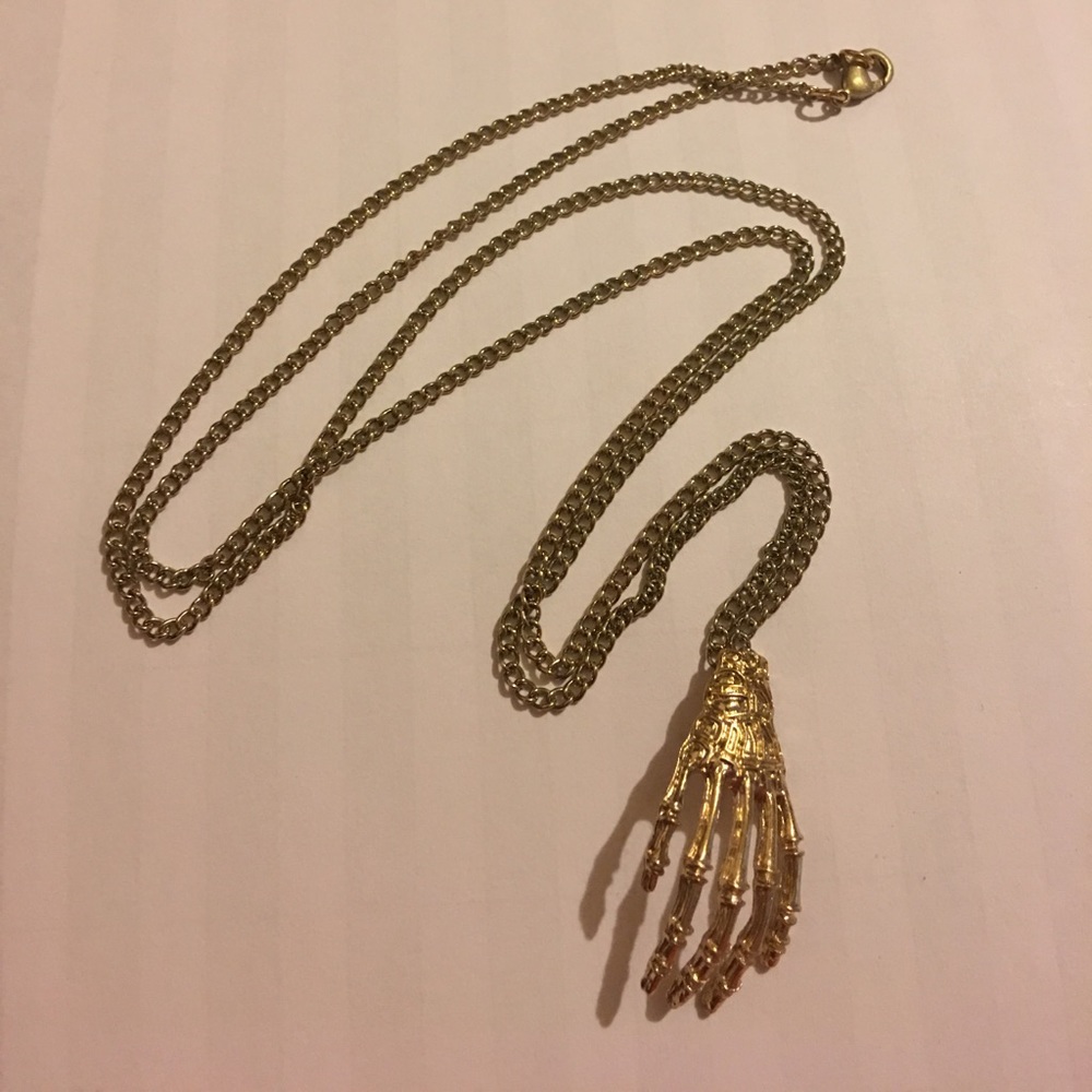 5/$25 Gold skull hand pendant necklace sweater
