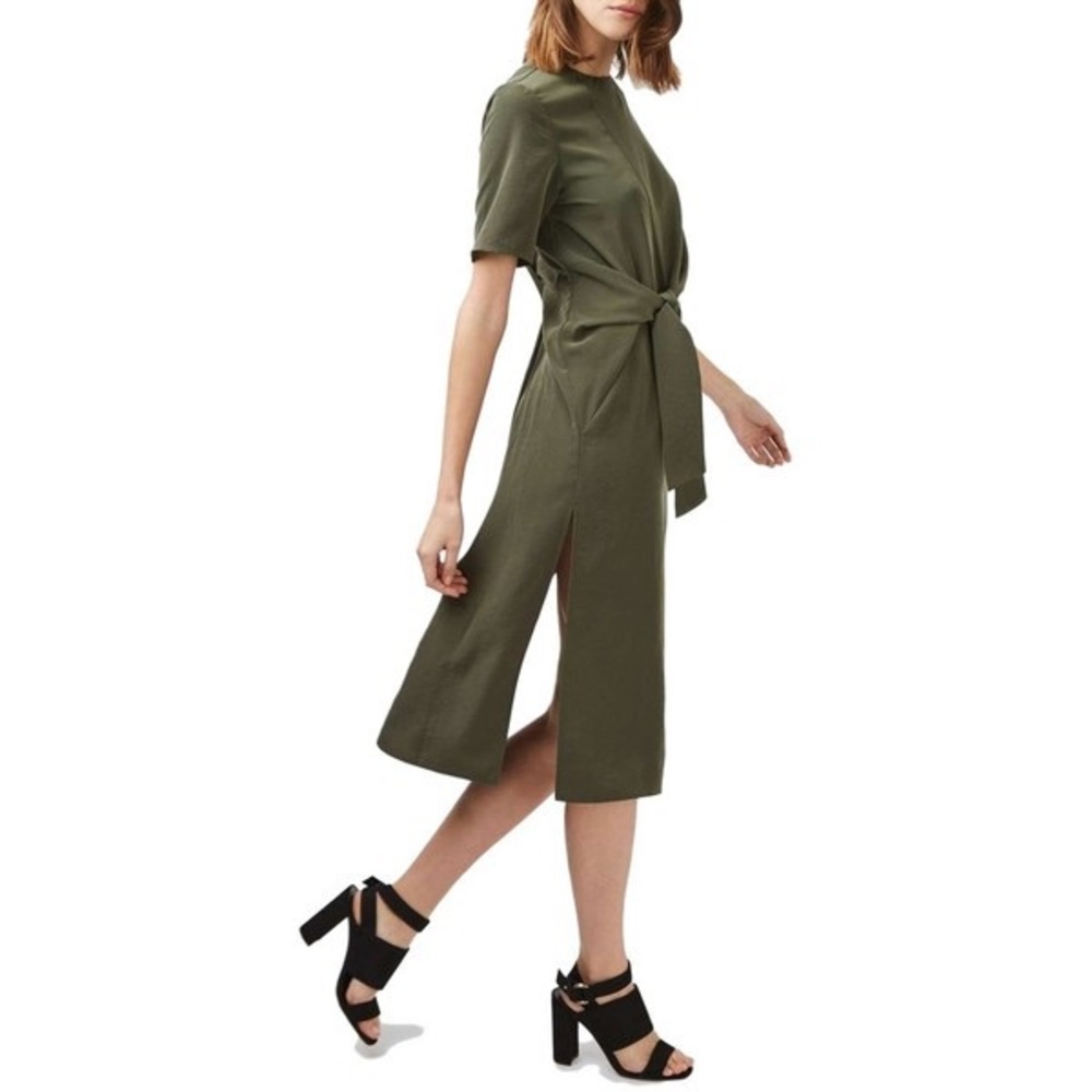 Topshop army green dress with tie