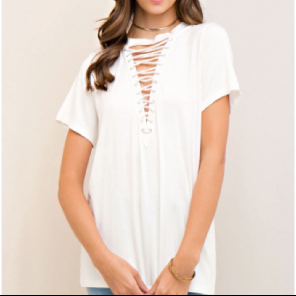 Lace Up Cut-Out Choker Tee NEW  NWT