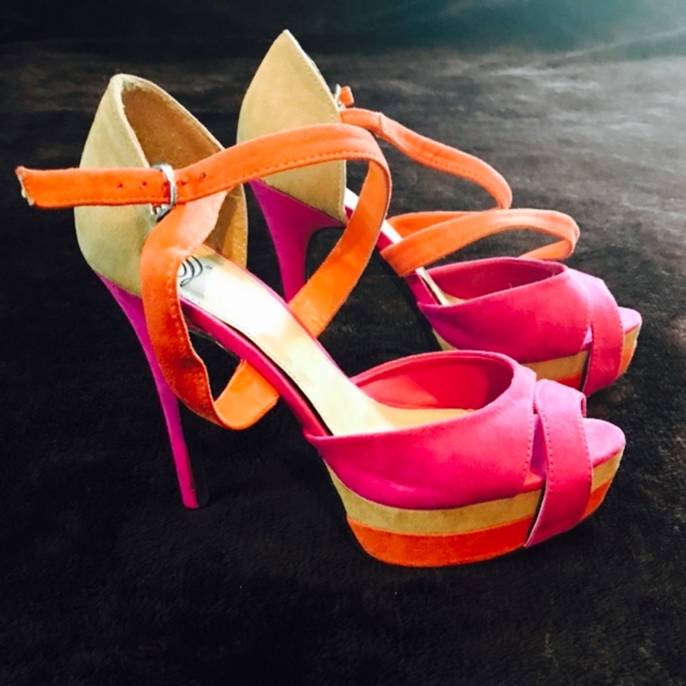 Fuchsia and orange beautiful heels.