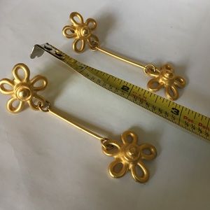 Long Drop Dangle Matte Gold Flower Daisy Earrings