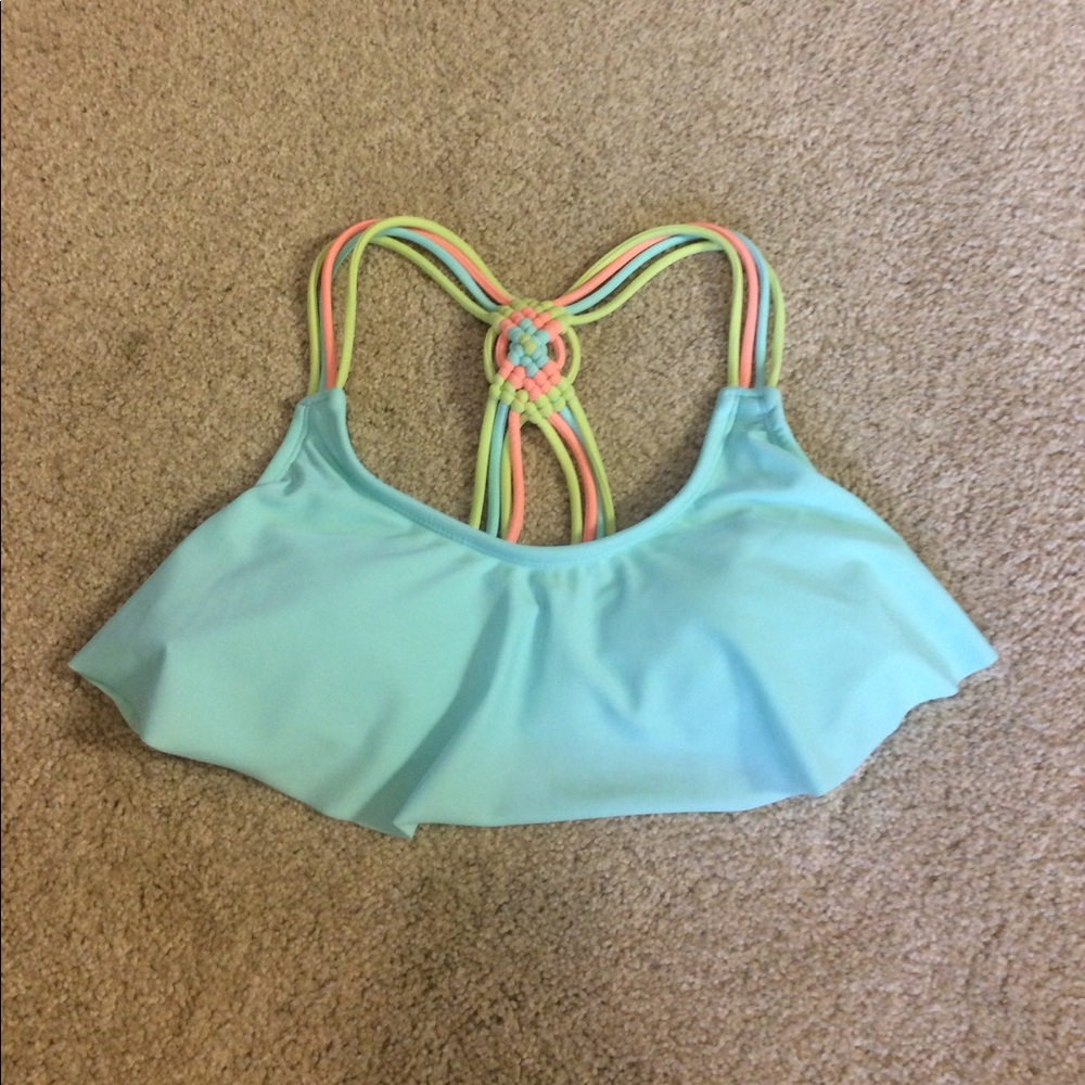 Aqua Strappy Flounce Bralette Bikini Top