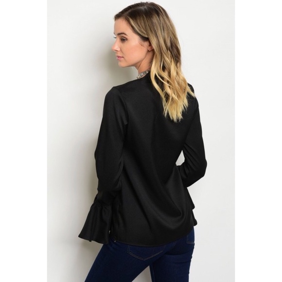 LAST Black Lace Up Top with Bell Sleeves - Picture 3 of 4