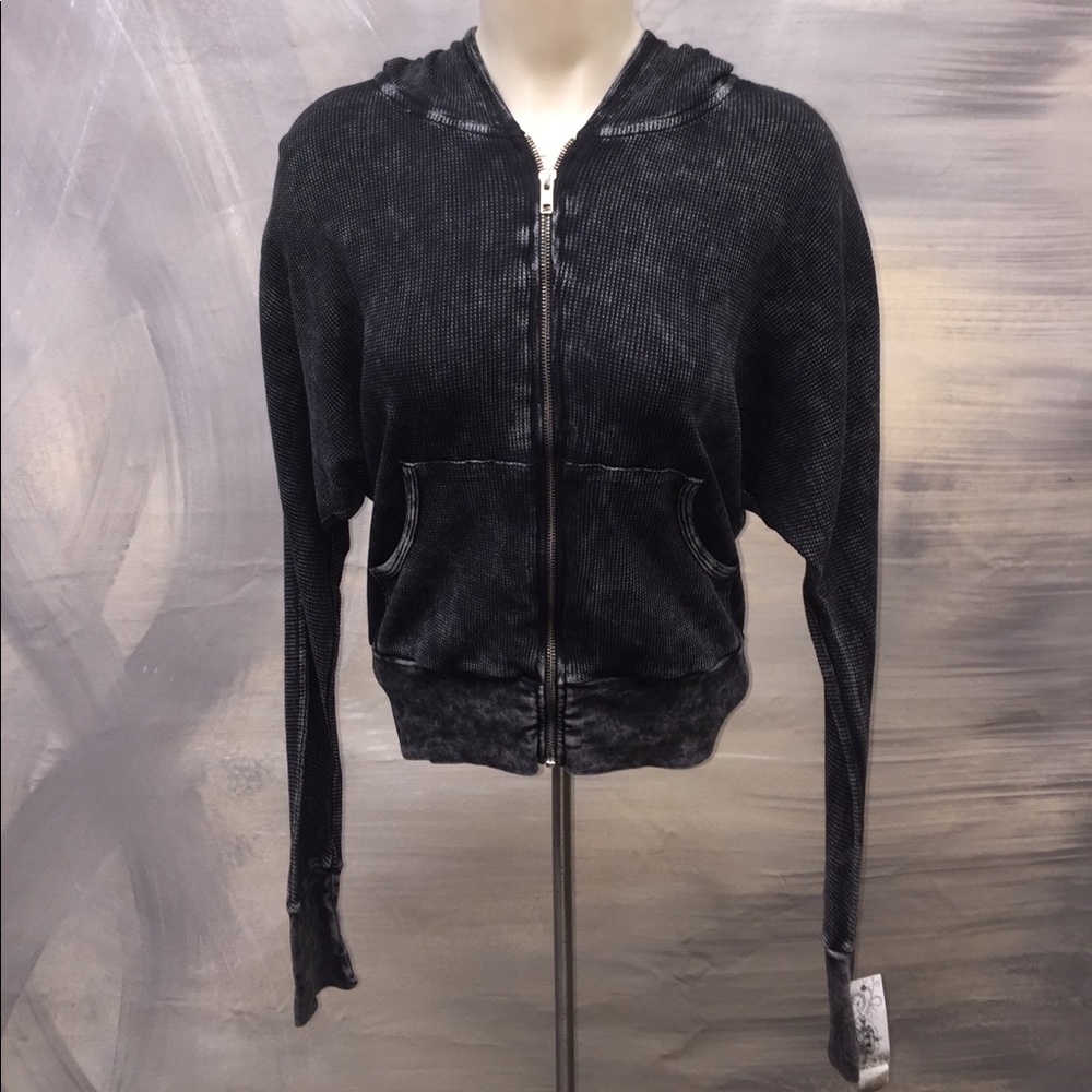 Black and Gray Zip Up Sweatshirt with Hood
