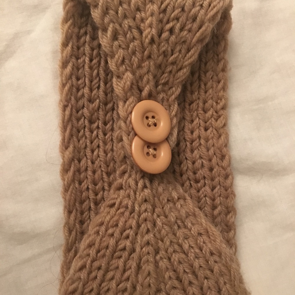 Beige Knitted Adjustable Button Headband