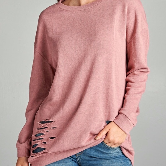 Dusty Pink Distressed Oversized Sweatshirt - Picture 2 of 4