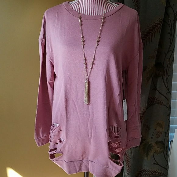 Dusty Pink Distressed Oversized Sweatshirt - Picture 4 of 4