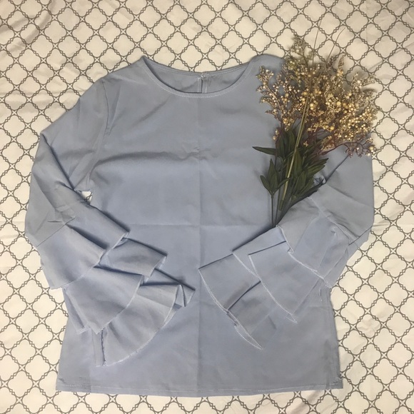 Blue Ruffle Bell Sleeve Top - Picture 4 of 6