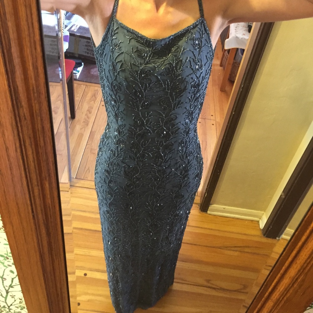 100% Silk beaded backless Cache gown