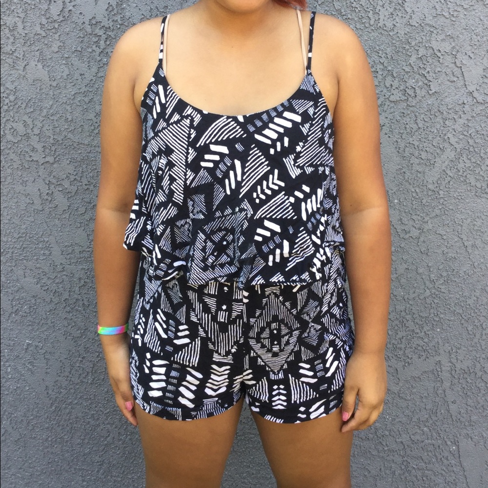 Patterned Black and White Romper
