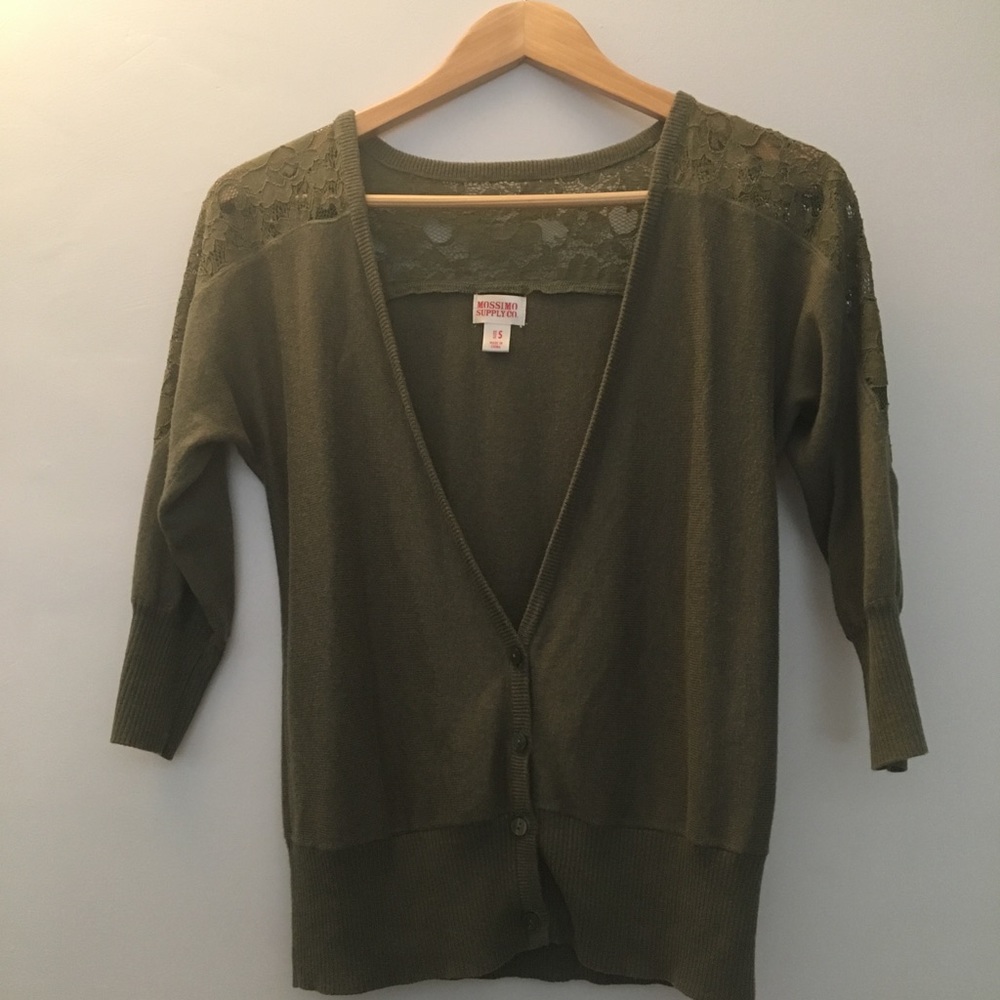 S Olive Green 3/4 Length Lace Sweater Cardigan