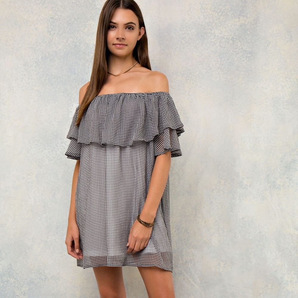 Gingham Off Shoulder Dress by Entro  NWT