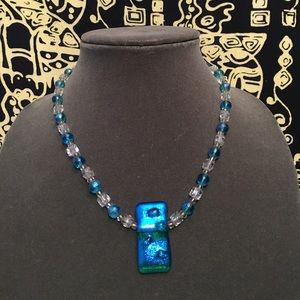 Blue glass beaded necklace