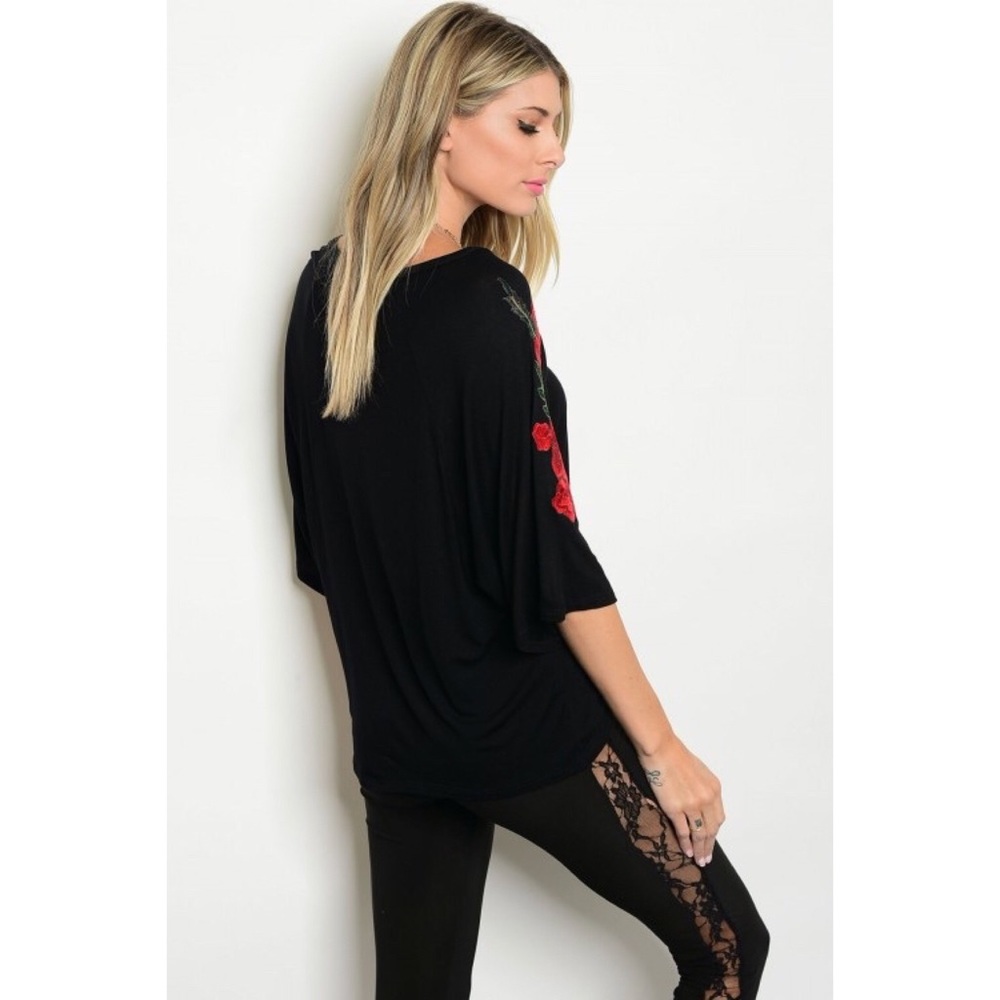 SOLD OUT ❣️Black Top with Embroidered Roses - Picture 3 of 4