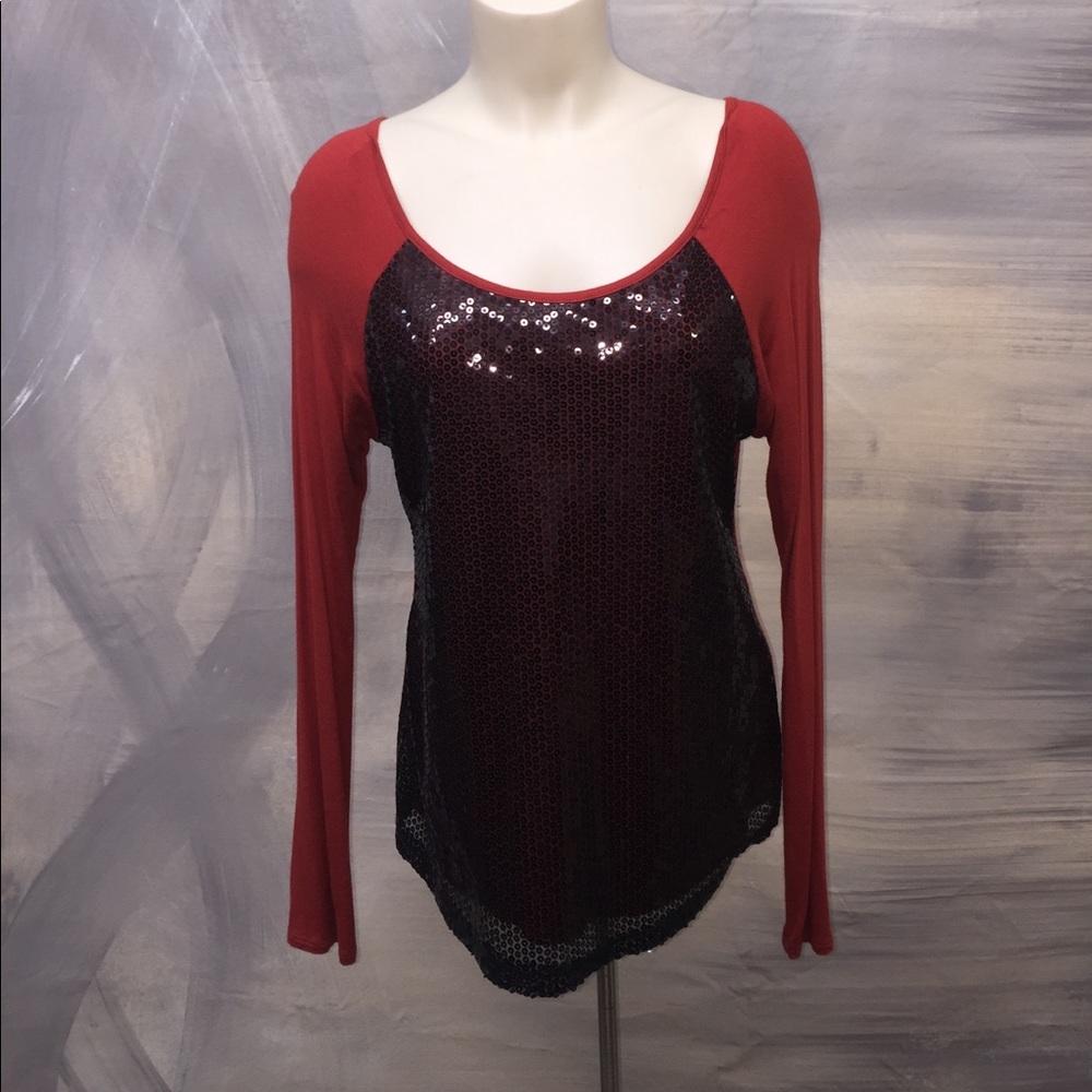Rust Colored Shirt with Black Sequin Front