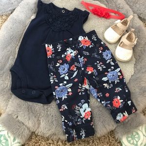 Navy and Floral 2 Pc Set