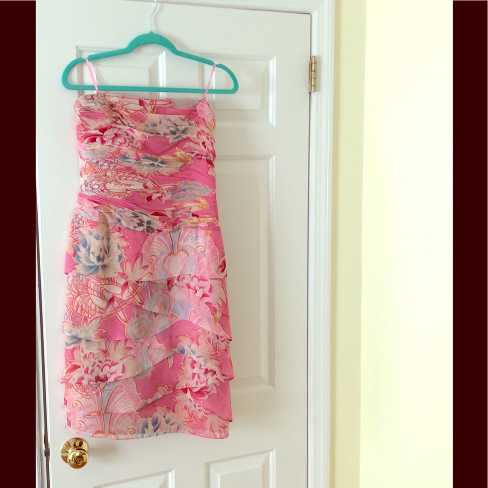 Kay Unger silk strapless dress.